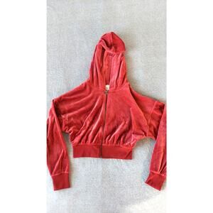 Aeropostale Women Velvet Hoodie Y2K Red Coquette Top Sz S